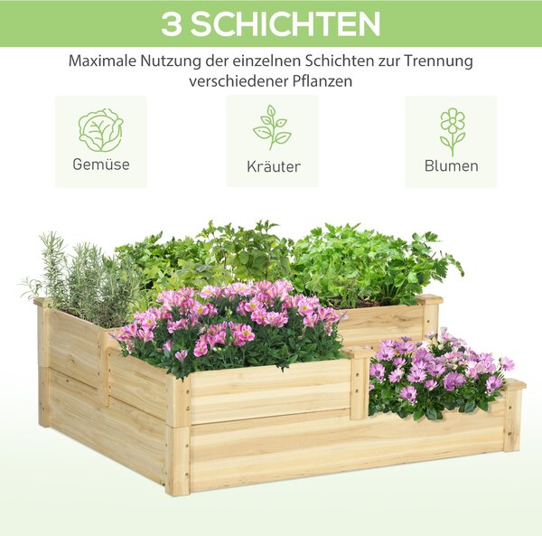 Outsunny Vyvýšený Zahradní Záhon, 3-Tier Rostlinný Záhon, Květinový Zbox, Bylinkový Záhon, Stojan na Rostliny, Květinový Stojan na Balkon, Zahradu, Sm