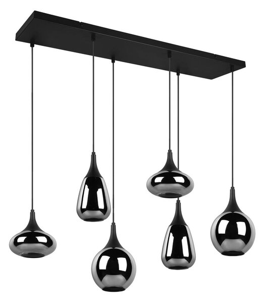 Trio Lighting Závěsné svítidlo Lumina, 6 světel, černá/chrom, sklo, stmívatelný, Černá, Obývací pokoj / jídelna, Sklo