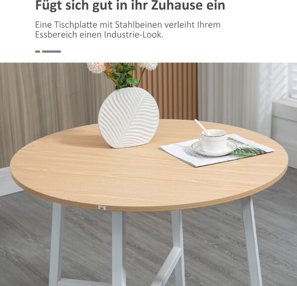HOMCOM Jídelní stůl pro 4 osoby, kuchyňský stůl moderního designu, ocel, přírodní dřevo, 80 x 80 x 76 cm | Aosom