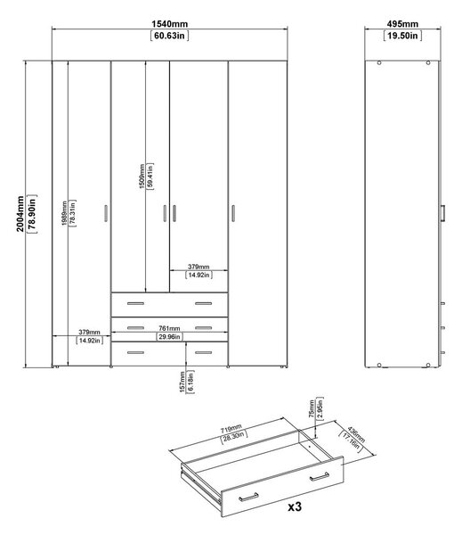 Bílá šatní skříň 154x200 cm Space – Tvilum