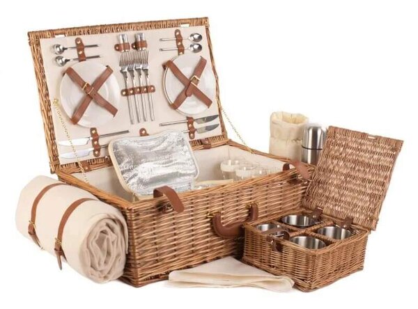 Willow Direct Piknikový koš DELUXE proutěný pro 4 osoby s dekou