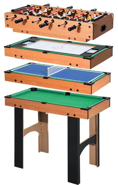 HOMCOM 4-v-1 víceúčelový hrací stůl - fotbal, hokej, stolní tenis a kulečník, 92 x 78 x 80 cm | Aosom