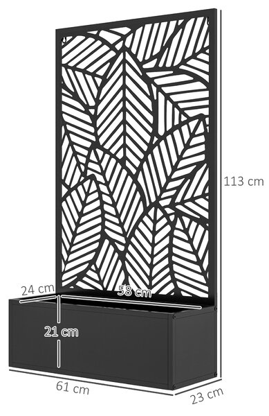 Zvýšený vkusný truhlík Outsunny, kovová květinová bedna na zeď, zahradní treláž 61 x 23 x 113 cm pro zahradu, balkon, terasu, květináč na popínavé ros