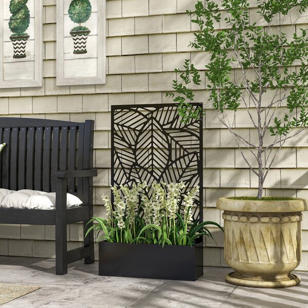 Zvýšený vkusný truhlík Outsunny, kovová květinová bedna na zeď, zahradní treláž 61 x 23 x 113 cm pro zahradu, balkon, terasu, květináč na popínavé ros