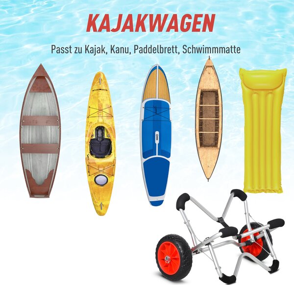 HOMCOM Skládací Kliky pro Kajaky - Hliníkový Vozík na Lodě se Syntetickými Pneumatikami Stříbrný 75 kg 75 x 43 x 46 cm | Aosom