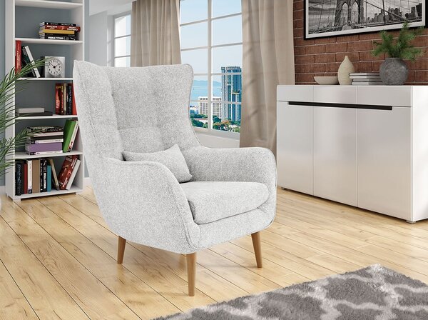 Designové křeslo ušák LEVI - světlé šedé