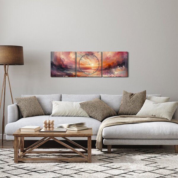 Obraz - Malované červánky (s hodinami) (90x30 cm)