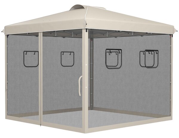 Outsunny Letní altán cca 3 x 3 m, altán s 4 síťovanými závěsy, zahradní altán s UV ochranou, pop-up altán s okny, s nosící taškou, pro zahradu, altán