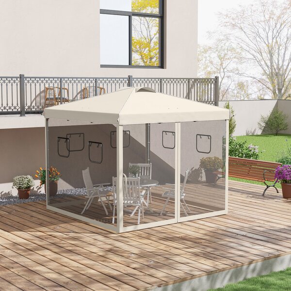 Outsunny Letní altán cca 3 x 3 m, altán s 4 síťovanými závěsy, zahradní altán s UV ochranou, pop-up altán s okny, s nosící taškou, pro zahradu, altán