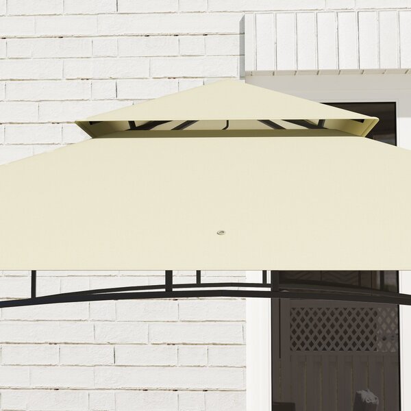 Grilovací altán Outsunny 240 x 150 x 257 cm Voděodolný a ohnivzdorný zahradní pavilon s dvojitou střechou, bočními policemi, zahradním slunečníkem s U