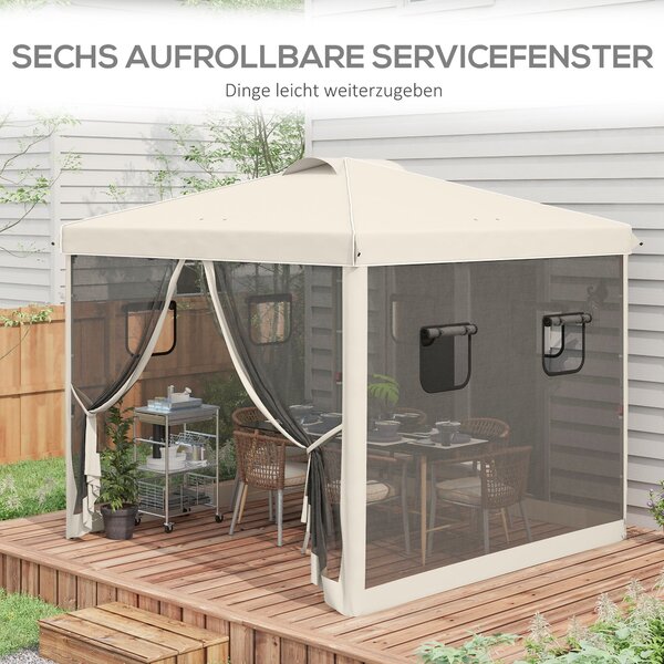 Outsunny Letní altán cca 3 x 3 m, altán s 4 síťovanými závěsy, zahradní altán s UV ochranou, pop-up altán s okny, s nosící taškou, pro zahradu, altán