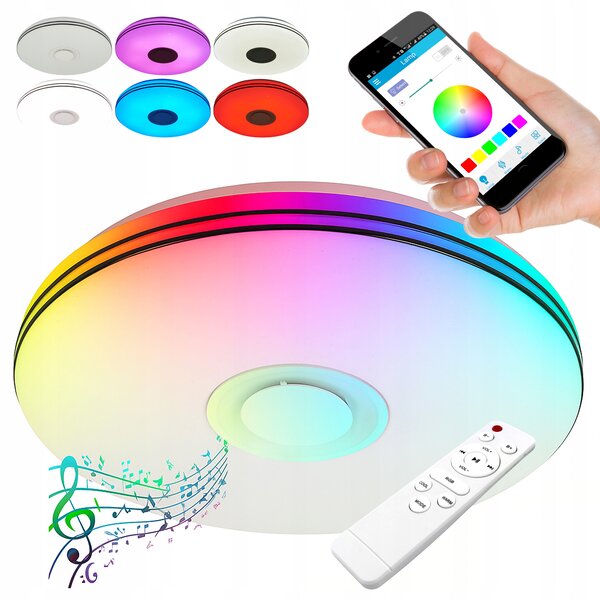Stropní Svítidlo Masterled kulatý bílý 50 cm 72 W RGB vestavěný reproduktor dálkový ovladač