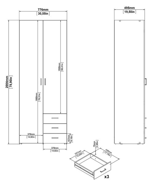 Bílá šatní skříň 78x200 cm Space – Tvilum