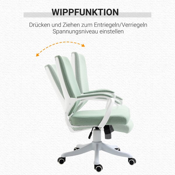 Vinsetto kancelářská židle s rocking funkcí, výškově nastavitelná, silně polstrovaná, ergonomická, 360° otočná kola, polyester, nylon, PP, Zelená + Bí