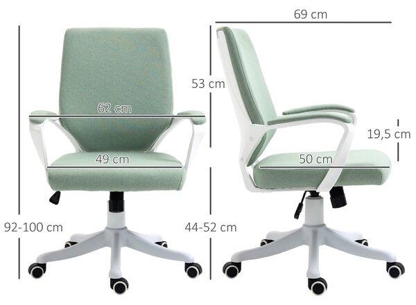 Vinsetto kancelářská židle s rocking funkcí, výškově nastavitelná, silně polstrovaná, ergonomická, 360° otočná kola, polyester, nylon, PP, Zelená + Bí