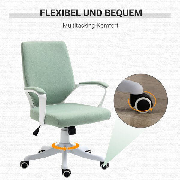 Vinsetto kancelářská židle s rocking funkcí, výškově nastavitelná, silně polstrovaná, ergonomická, 360° otočná kola, polyester, nylon, PP, Zelená + Bí