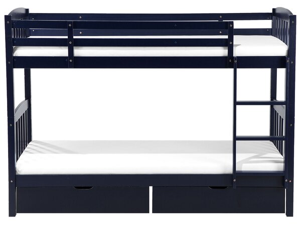 Patrová postel se zásuvkami REVIN Borovicové dřevo Námořnická modrá 90 x 200 cm