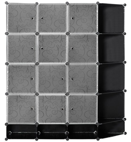 HOMCOM DIY systém regálů se 16 přihrádkami a 2 tyčemi - organizér s kostkami, úložná police na oblečení a obuv, černá 145 x 46 x 162 cm | Aosom