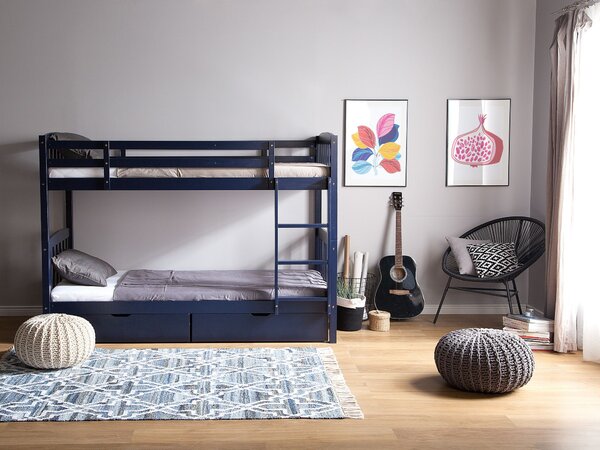 Patrová postel se zásuvkami REVIN Borovicové dřevo Námořnická modrá 90 x 200 cm