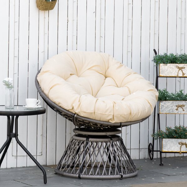 Papasan křeslo Outsunny s polstrováním – 360° otočné ratanové křeslo Bežová B87 x D97 x H86 cm | Aosom