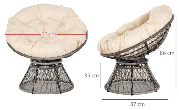 Papasan křeslo Outsunny s polstrováním – 360° otočné ratanové křeslo Bežová B87 x D97 x H86 cm | Aosom