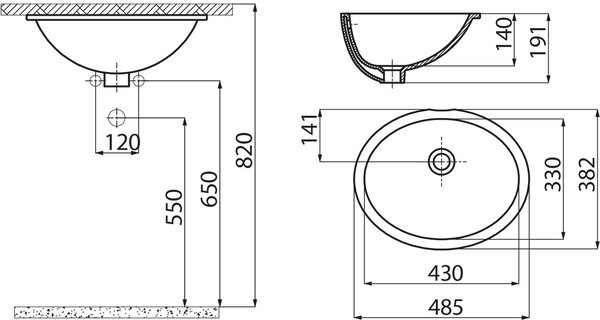 Creavit umyvadlo 48.5x38.2 cm oválné zápustný-pod pult bílá lesk TP211