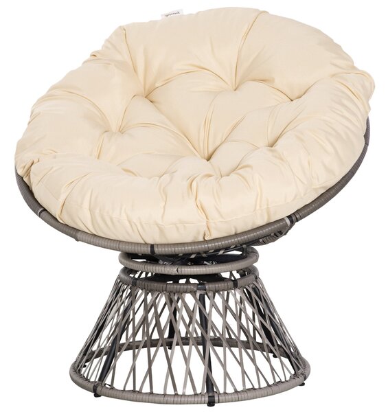 Papasan křeslo Outsunny s polstrováním – 360° otočné ratanové křeslo Bežová B87 x D97 x H86 cm | Aosom