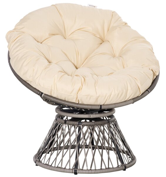 Papasan křeslo Outsunny s polstrováním – 360° otočné ratanové křeslo Bežová B87 x D97 x H86 cm | Aosom