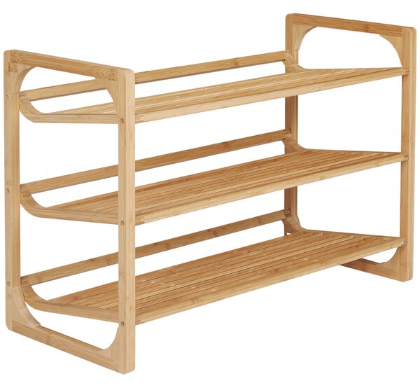 HOMCOM Botník, Stojan na boty se 3 policemi z bambusu, pro max. 9 párů bot, Botník s držadlem do předsíně a ložnice, 76 x 33 x 51 cm, Přirozený | Aoso