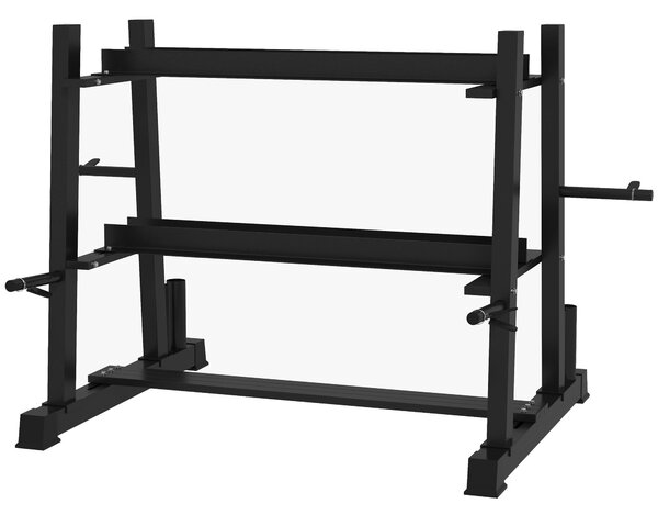 SPORTNOW Stojan na činky, regál na činky se 3 policemi, úložiště na činky a kettlebelly, kapacita až 200 kg, ocel, černá, 131 x 75 x 80 cm | Aosom