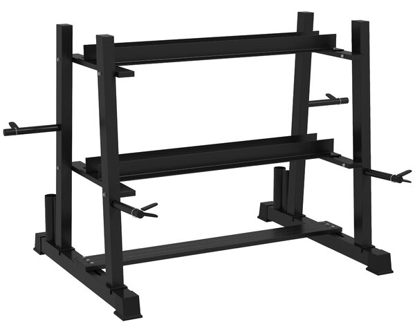 SPORTNOW Stojan na činky, regál na činky se 3 policemi, úložiště na činky a kettlebelly, kapacita až 200 kg, ocel, černá, 131 x 75 x 80 cm | Aosom