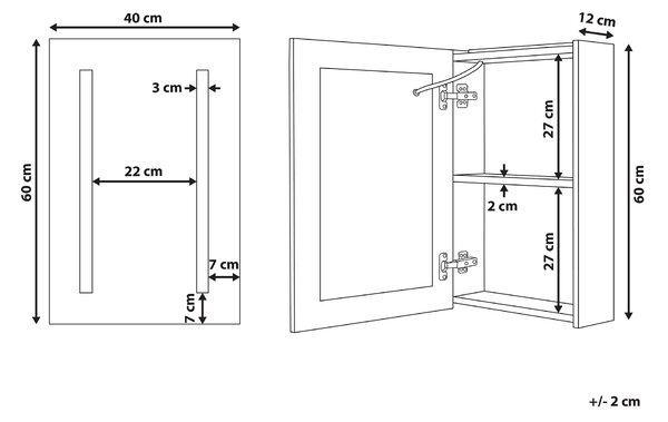 Nástěnná zrcadlová skříňka do koupelny LED CAMERON 40 cm 60 cm Černá