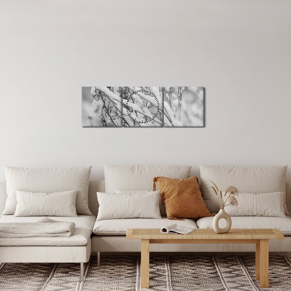 Obraz - Zasněžené větve (s hodinami) (90x30 cm)