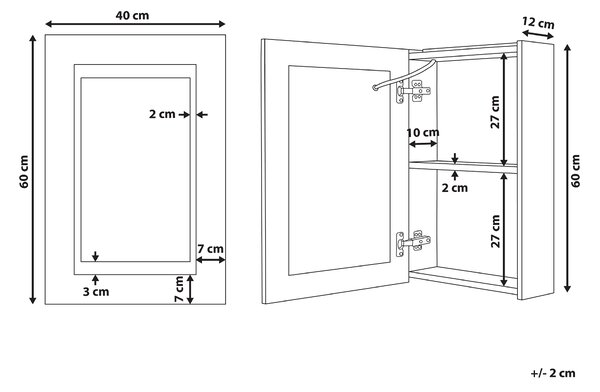 Nástěnná zrcadlová skříňka do koupelny LED MALASPINA 40 cm 60 cm Černá