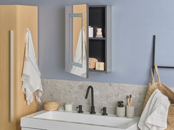 Nástěnná zrcadlová skříňka do koupelny LED MALASPINA 40 cm 60 cm Černá