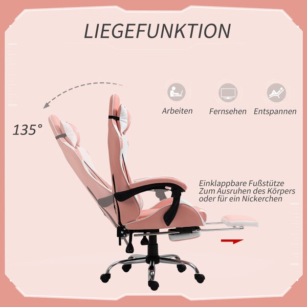 Herní židle Vinsetto - ergonomická kancelářská židle s opěrkou hlavy, masážním bederním polštářem, podnožkou, otočná hráčská židle PC s připojitelnými