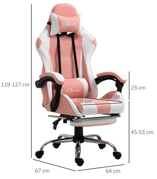 Herní židle Vinsetto - ergonomická kancelářská židle s opěrkou hlavy, masážním bederním polštářem, podnožkou, otočná hráčská židle PC s připojitelnými
