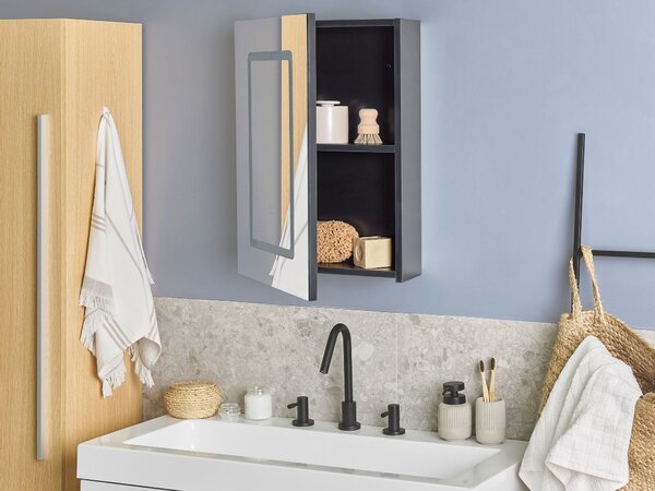 Nástěnná zrcadlová skříňka do koupelny LED CONDOR 40 cm 60 cm Černá