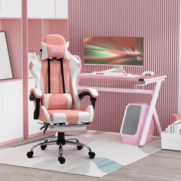 Herní židle Vinsetto - ergonomická kancelářská židle s opěrkou hlavy, masážním bederním polštářem, podnožkou, otočná hráčská židle PC s připojitelnými