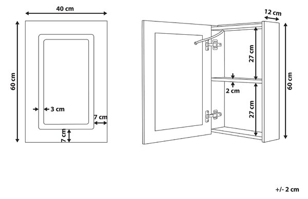Nástěnná zrcadlová skříňka do koupelny LED CONDOR 40 cm 60 cm Černá