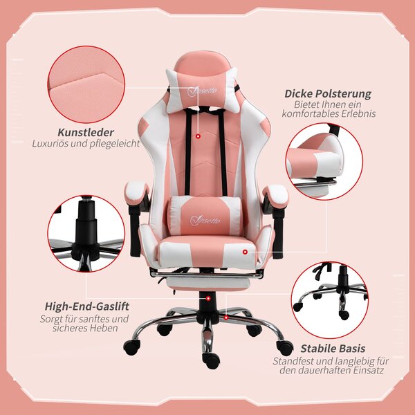 Herní židle Vinsetto - ergonomická kancelářská židle s opěrkou hlavy, masážním bederním polštářem, podnožkou, otočná hráčská židle PC s připojitelnými