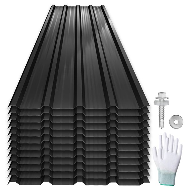 XMTECH 24x trapézový plech 14 m² pozinkovaný odolný proti korozi odolný proti povětrnostním vlivům profilovaný plech střešní plech vlnitý plech střešní desky přístřešek pro nářadí přístřešek pro auto, 129 cm x 45 cm, antracitový