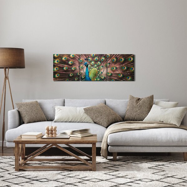 Obraz - Páv (s hodinami) (90x30 cm)