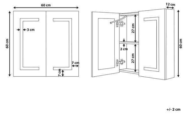 Nástěnná zrcadlová skříňka do koupelny LED MAZARREDO 60 cm 60 cm Černá