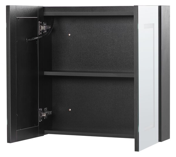 Nástěnná zrcadlová skříňka do koupelny LED MAZARREDO 60 cm 60 cm Černá