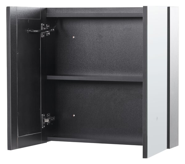 Nástěnná zrcadlová skříňka do koupelny LED CHABUNCO 60 cm 60 cm Černá
