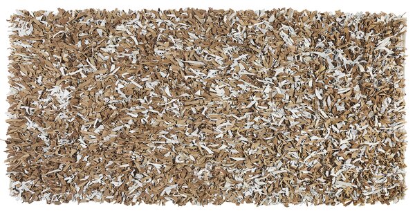 Světle béžový shaggy kožený koberec 80x150 cm - MUT