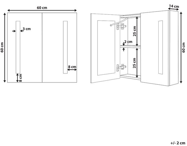 Nástěnná zrcadlová skříňka do koupelny LED CHABUNCO 60 cm 60 cm Černá