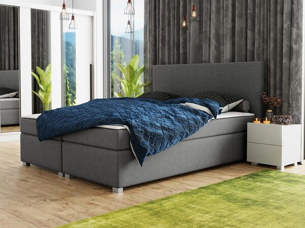 Americká manželská postel s vysokým čelem 140x200 PITEA - tmavá šedá + topper ZDARMA