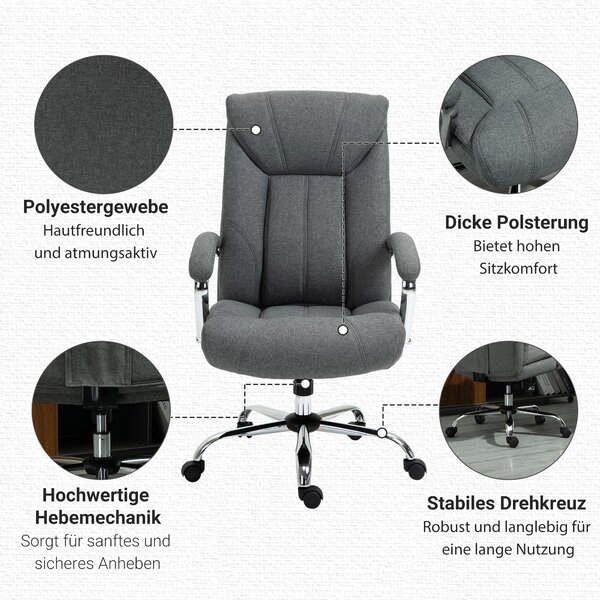 Vinsetto kancelářská židle s houpací funkcí - ergonomická židle s polstrovanými opěrkami a opěrkou hlavy, výškově nastavitelná, otočná židle s opěradl